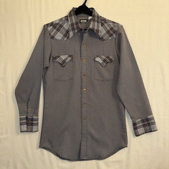MWG Western Shirt Vintage Pearl Snap Button Size Medium Large - Picture 1 of 9